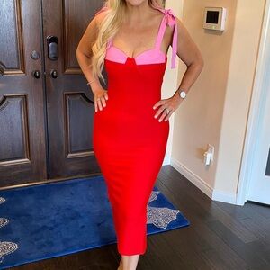 Color Block Blue Teal Midi Tie Dress